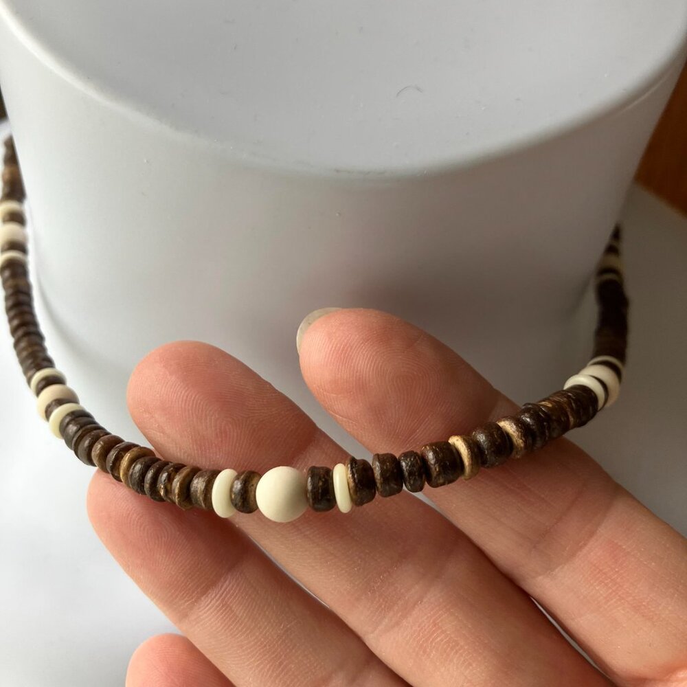 Men's Dark Colored Wooden Choker with Tan Accents 19 in Brand New Adjustable